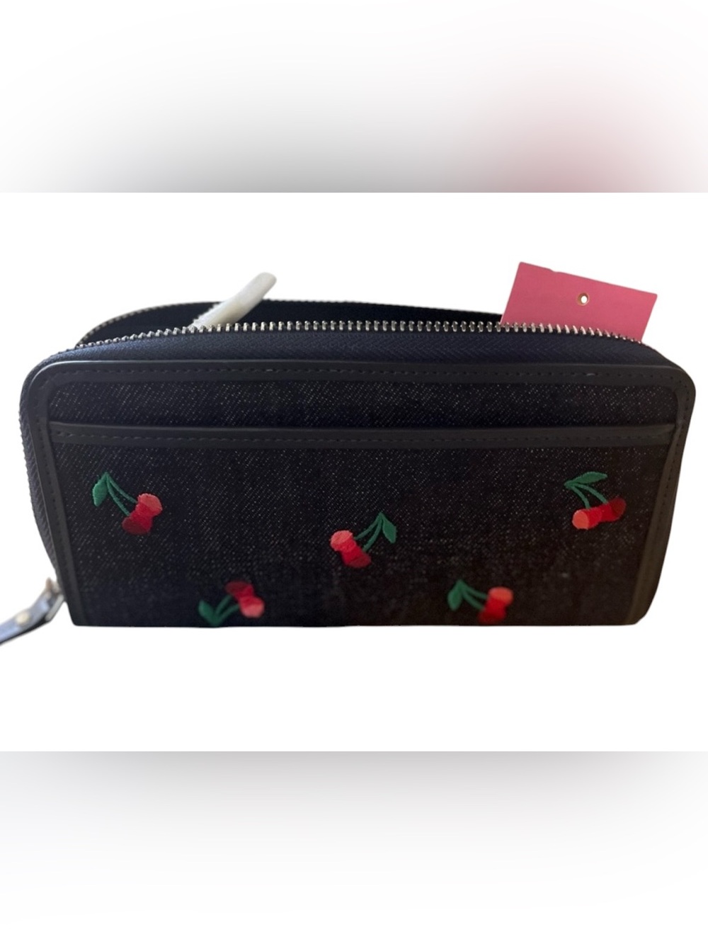 Kate Spade Ella Large Cherry Continental Wallet Embroidered Denim Blue $259 NWT - Picture 5 of 6